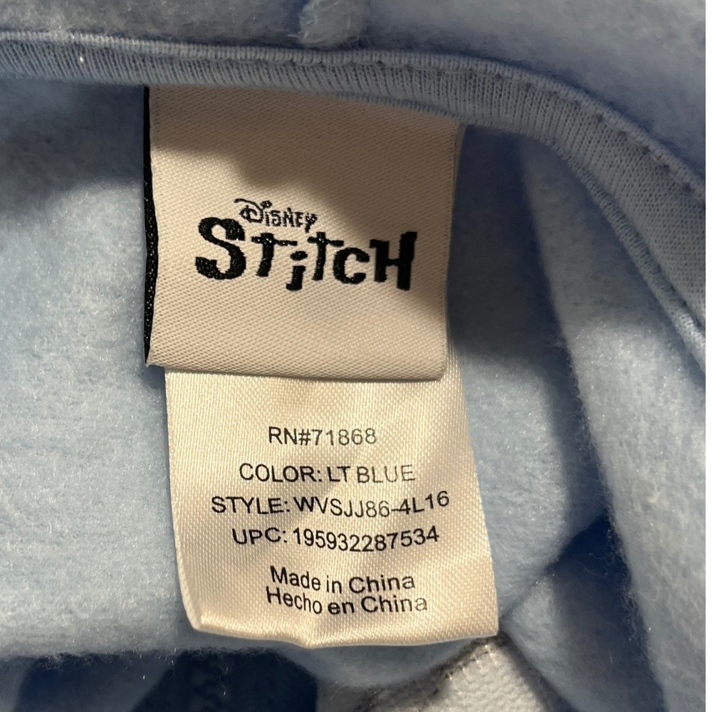 Disney Lilo & Stitch Light Blue Full Zip Hoodie Embroidered Chenille Patches XL - Picture 7 of 9